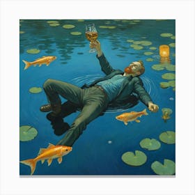 Man’s Quiet Float in a Lily Oasis Canvas Print