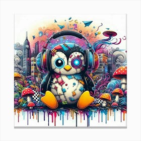 Penguin With Headphones Canvas Print