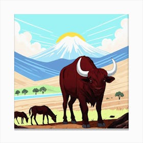 Bulls In The Mountains 7 Canvas Print