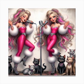 Two Girls Singing With Cats Canvas Print