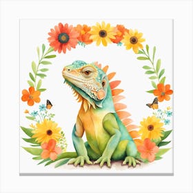 Floral Baby Iguana Nursery Illustration (23) Canvas Print