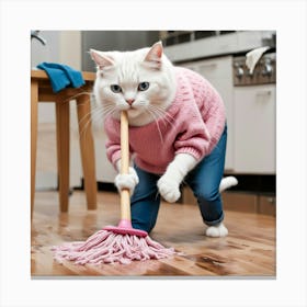 Cat Cleaning The Floor Canvas Print