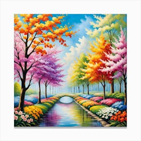 Colorful Trees In A Stream Canvas Print