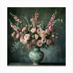 Pink Roses In A Vase Canvas Print