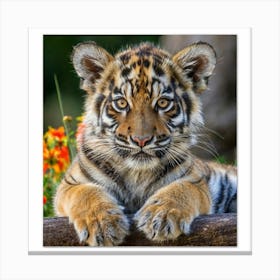 Playful Tiger Cub Print Art Canvas Print