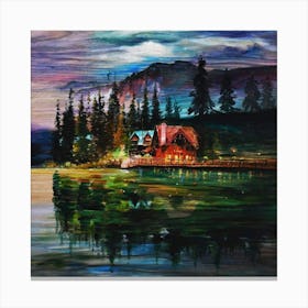 Lake House At Night Canvas Print