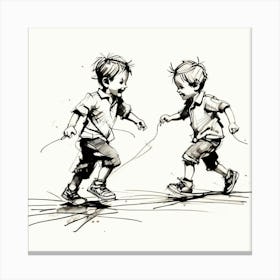 Single Line Drawings Of The Small Boys Playing Design,Two Boys Canvas Print