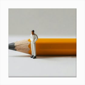 Portrait Of A Man Standing Next To A Pencil Canvas Print