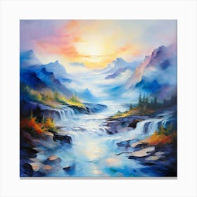 Cascading Dreamscape A Breathtaking Abstract Oil Painting Where A River Of Dreams Cascades From The Mountains Canvas Print