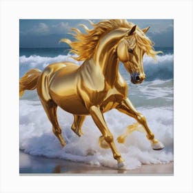 Golden Horse On The Beach Canvas Print