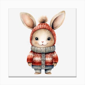 Cute Bunny In Winter Clothes Canvas Print