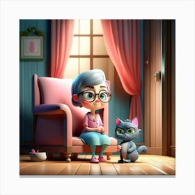 Old Lady And The Cat Canvas Print