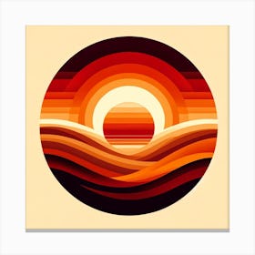 Title: "Desert Mirage: The Warmth of Abstract Dunes"  Description: "Desert Mirage" is an abstract representation that conveys the heat and movement of a desert landscape under the intense gaze of the sun. The piece features a series of concentric shapes and lines that evoke the sun's radiance and the shifting sands of dunes. The warm color palette ranges from deep burgundy to vibrant orange, reminiscent of the changing colors of the desert throughout the day. The circular composition draws the viewer's eye inward, creating a sense of immersion in this stylized environment. This artwork is a nod to the beauty of the desert's form and the mesmerizing patterns created by nature's elements, perfect for spaces that appreciate bold colors and the essence of the earth's natural landscapes. Canvas Print