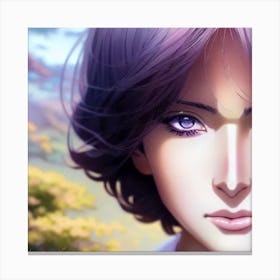Anime Girl With Purple Hair Hyper-Realistic Anime Portraits 1 Canvas Print