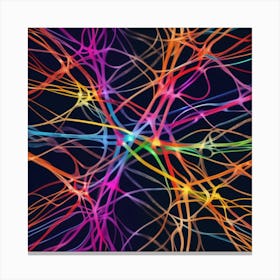 Colorful Neuron Lines On Black Background Canvas Print
