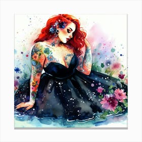 Woman With Red Hair | Flowers | Water | Colorful 2 Canvas Print