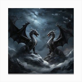 Two black as night dragons Canvas Print