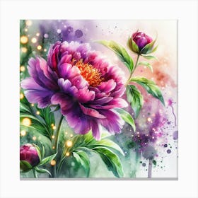 Watercolor Peony Flower Canvas Print