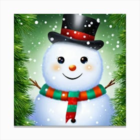 Snowman Adorned In A Top Hat And Scarf Peeking Mischievously From Behind A Frosted Pine Tree Twink Canvas Print