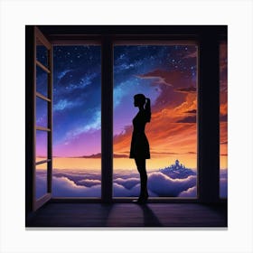 Girl Looking Out Of Window Canvas Print