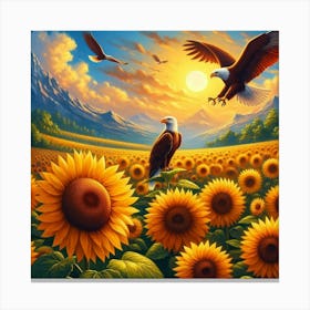 Sunflowers And Eagles Canvas Print