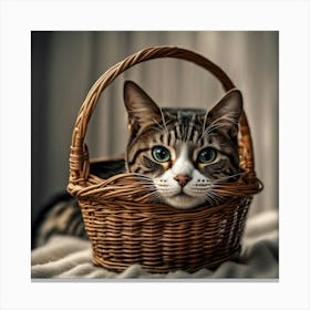 Cat In Basket Canvas Print