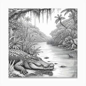 A crocodile in jungle mangrove 2 Canvas Print