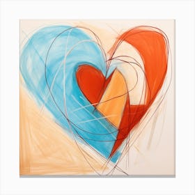 Heart Doodle Sketch Blue & Orange 6 Canvas Print