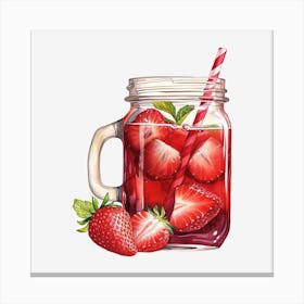Strawberry Juice In A Mason Jar Canvas Print