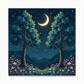 Moon And Forest Style William Morris2 Art Print (12) Canvas Print