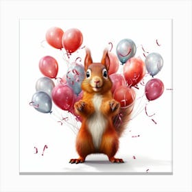 Birthday Squirrel With Balloons Canvas Print