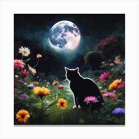 Cat In The Moonlight Canvas Print