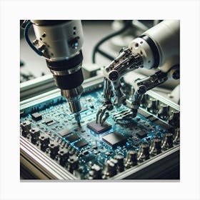 Robots Working On Electronic Circuit Board Canvas Print