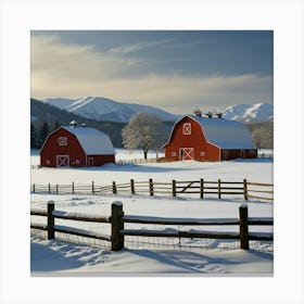 Red Barns In Winter Canvas Print