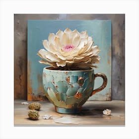 Blooming cactus in a cup Canvas Print