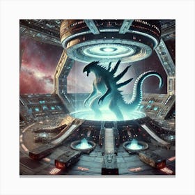 A Futuristic Sci Fi Scene Showcasing Celestial Peacekeeper Kaiju Transport Chambers Canvas Print