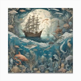 Oceanic Odyssey Myths And Marvels In The Abyssal Realms Canvas Print