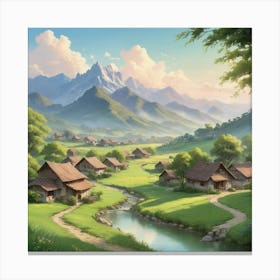 Village In The Mountains City art print Canvas Print