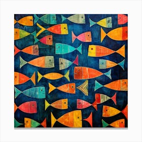 Maraclemente Fish Painting Style Of Paul Klee Seamless 7 Canvas Print