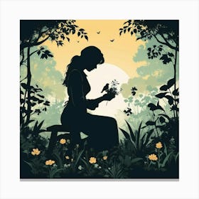 Silhouette Of A Woman In The Forest Canvas Print