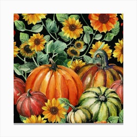 Pumpkins And Sunflowers Canvas Print