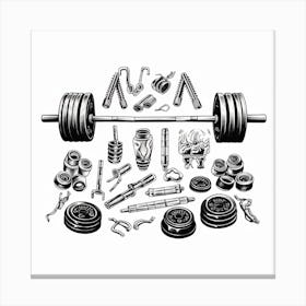 Black And White Drawing Of Weights Canvas Print