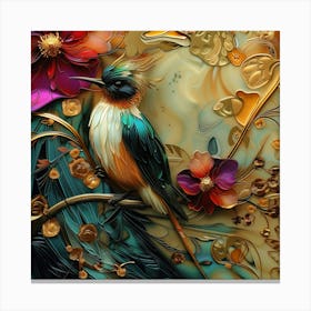 Bird With Flowers Canvas Print