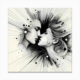 Lovers Kiss - Abstract Line Art Illustration 10 Canvas Print