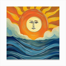Sea Background Water Ocean Design Landscape Blue Wave Summer Nature Art Sky Sun Beach Abstract Graphic Sunset Face Rays Canvas Print