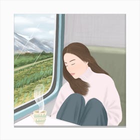 Girl On The Train Square Canvas Print