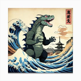 Godzilla At The Great Wave Canvas Print