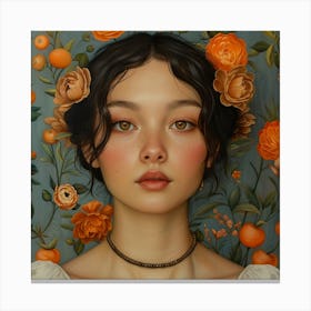 Asian Girl With Flowers Canvas Print