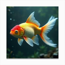 An Ethereal Goldfish With Shimmering, Geometric Scales Swimming Through A Fantastical Pool Canvas Print