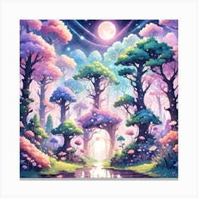 A Fantasy Forest With Twinkling Stars In Pastel Tone Square Composition 403 Canvas Print